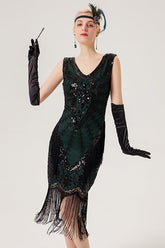 Glitzerndes schwarzes Flapper Kleid mit Fransen
